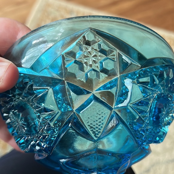 “Kemple” 1950’s Hobstar and Fan Blue, Candy Dish with Lid mint condition - Picture 13 of 13